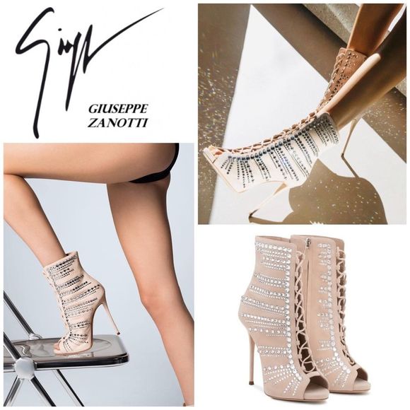 Giuseppe Zanotti Shoes - Giuseppe Zanotti “Kaylee” Rhinestone Embellished Suede Lace up Heels